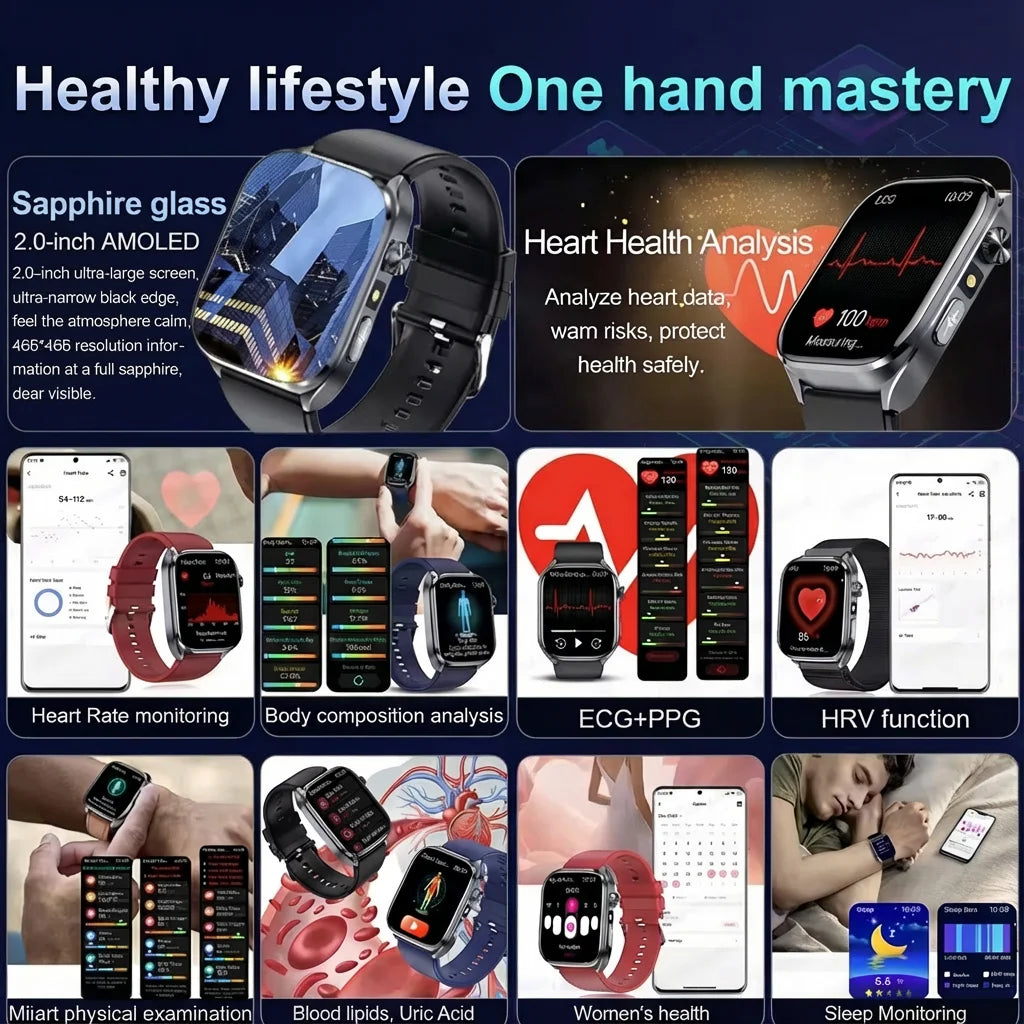 Reloj Inteligente 2026 con IA para el Cuidado de la Salud, Detección Precisa de ECG, Presión Arterial, Lípidos, Análisis de Ácido Úrico, Llamadas Bluetooth