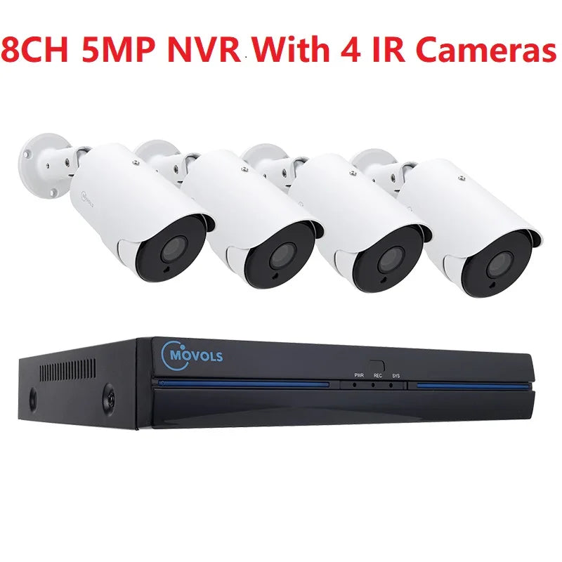 Sistema de Cámaras de Seguridad MOVOLS 8CH 5MP 8MP POE, Audio Bidireccional, Kit NVR 8MP, Cámara IP Exterior CCTV, H.265, P2P, Conjunto de Videovigilancia