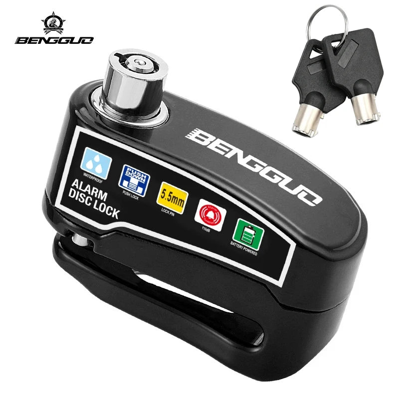 Cerradura de Disco para Motocicleta BENGGUO con Alarma y Llaves, Candado de Seguridad Impermeable para Bicicleta, Accesorios de Aleación de Aluminio