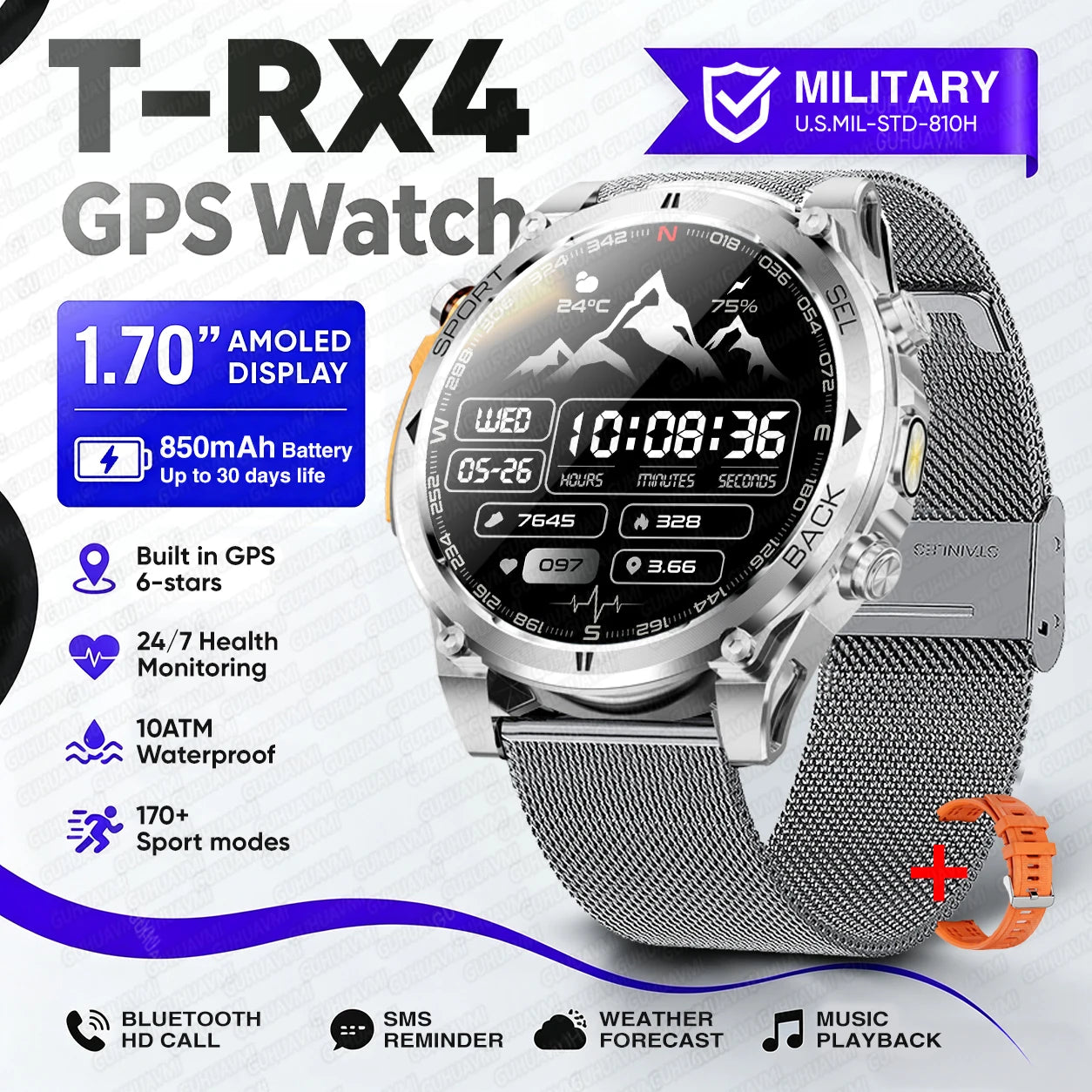 Nuevo reloj inteligente T-RX4 Ultra para deportes al aire libre, con GPS integrado, brújula, altímetro, barómetro, resistente al agua 10ATM, reloj inteligente militar para hombres