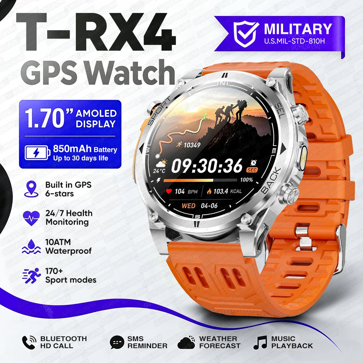 Nuevo reloj inteligente T-RX4 Ultra para deportes al aire libre, con GPS integrado, brújula, altímetro, barómetro, resistente al agua 10ATM, reloj inteligente militar para hombres