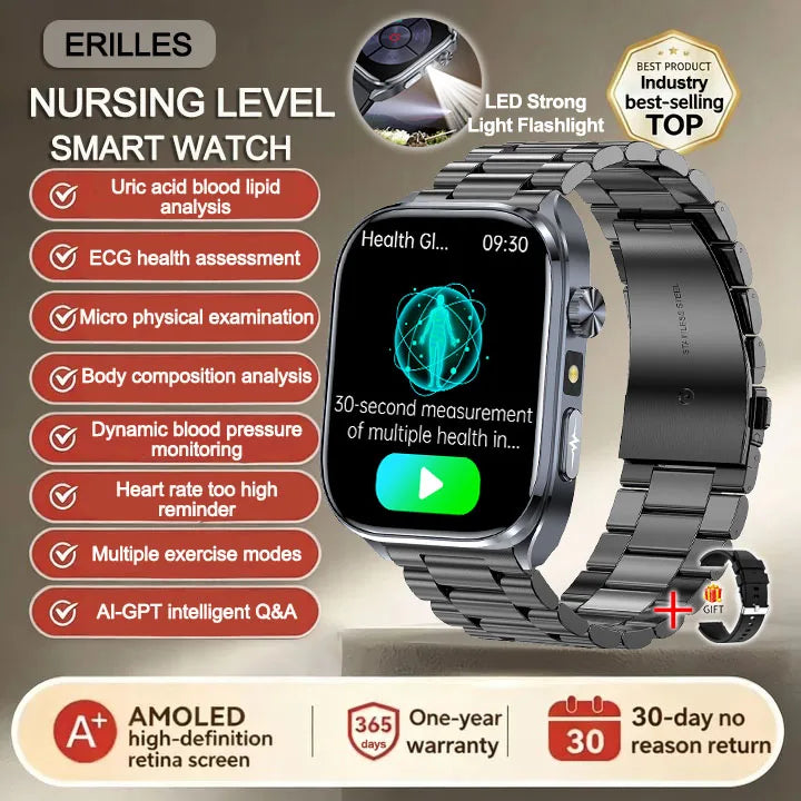 Reloj Inteligente 2026 con IA para el Cuidado de la Salud, Detección Precisa de ECG, Presión Arterial, Lípidos, Análisis de Ácido Úrico, Llamadas Bluetooth