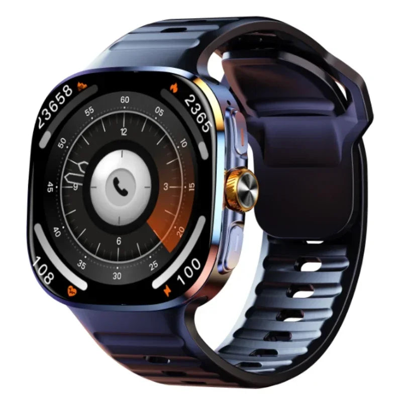 Reloj inteligente M99 5G: pantalla AMOLED de 2,4", cámara giratoria, soporte SIM y WiFi para llamadas independientes y redes sociales.