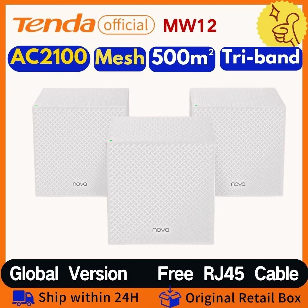 Router WiFi Tenda Mesh 2100Mbps MW12 Gigabit de Doble Banda, Roteador Inalámbrico AC2100 2.4 y 5GHz, Extensor de Rango Mesh, Cubre 500m²