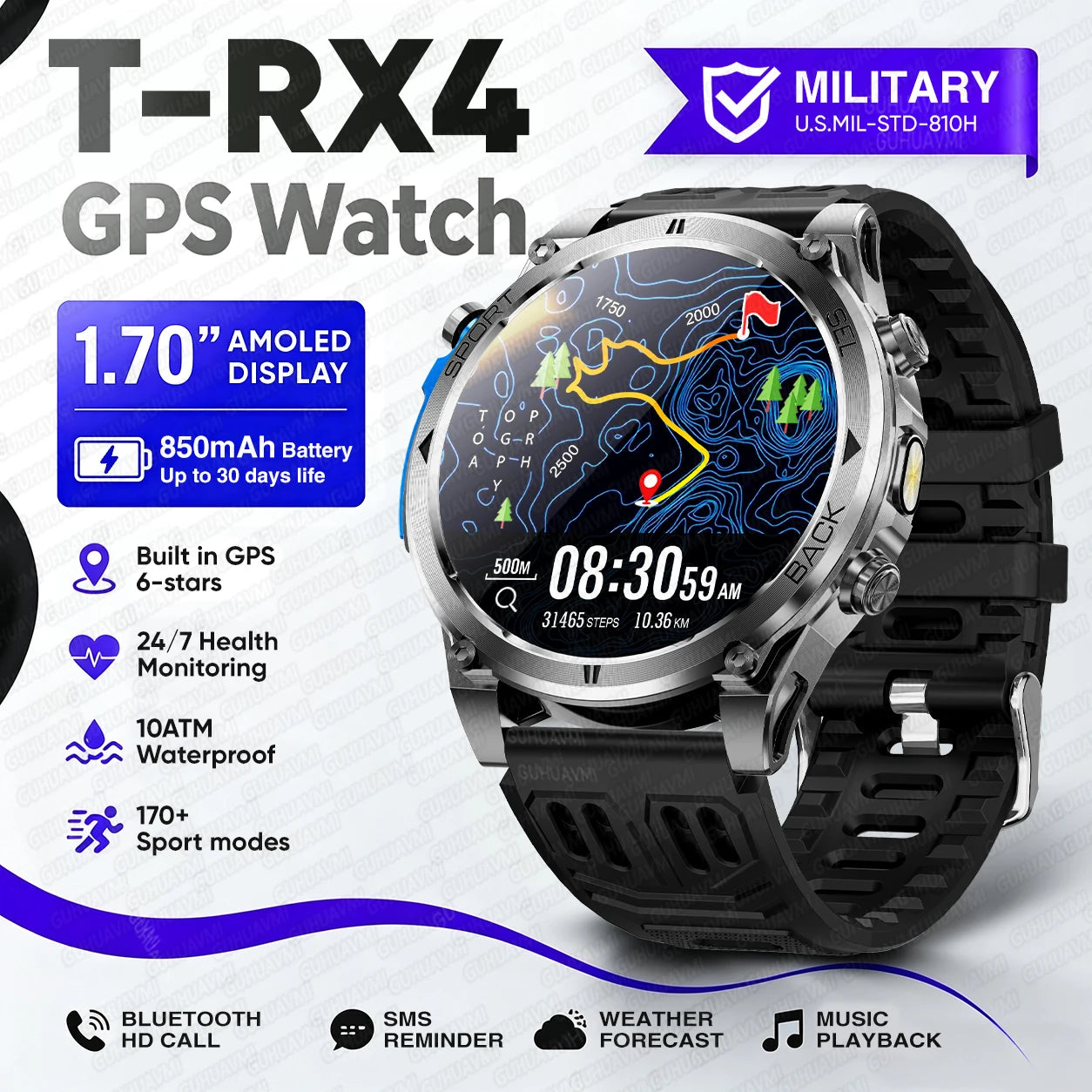 Nuevo reloj inteligente T-RX4 Ultra para deportes al aire libre, con GPS integrado, brújula, altímetro, barómetro, resistente al agua 10ATM, reloj inteligente militar para hombres