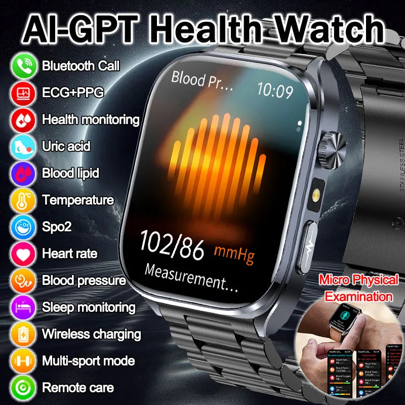 Reloj Inteligente 2026 con IA para el Cuidado de la Salud, Detección Precisa de ECG, Presión Arterial, Lípidos, Análisis de Ácido Úrico, Llamadas Bluetooth