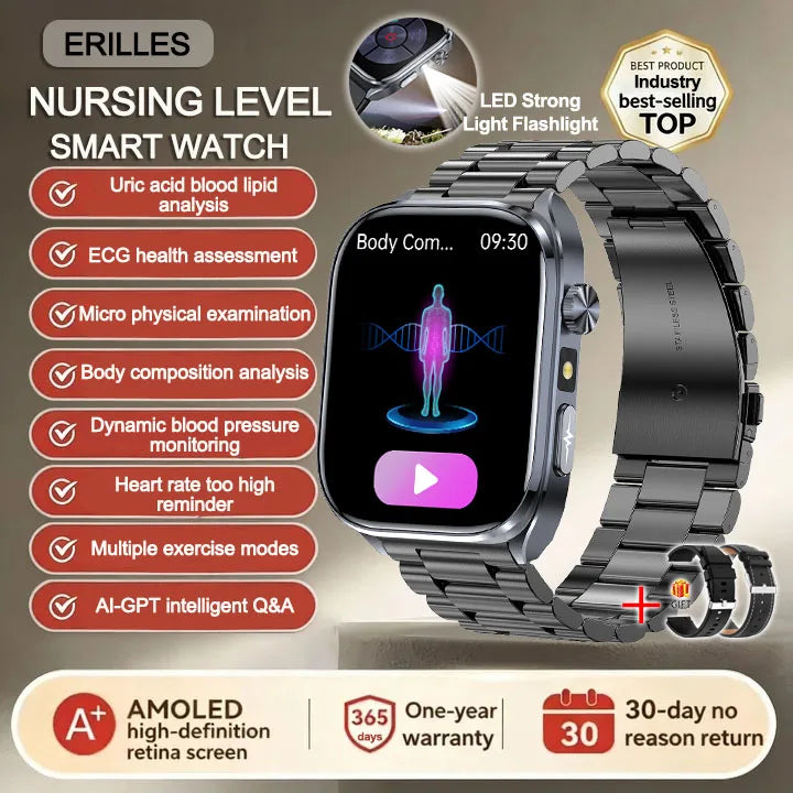 Reloj Inteligente 2026 con IA para el Cuidado de la Salud, Detección Precisa de ECG, Presión Arterial, Lípidos, Análisis de Ácido Úrico, Llamadas Bluetooth