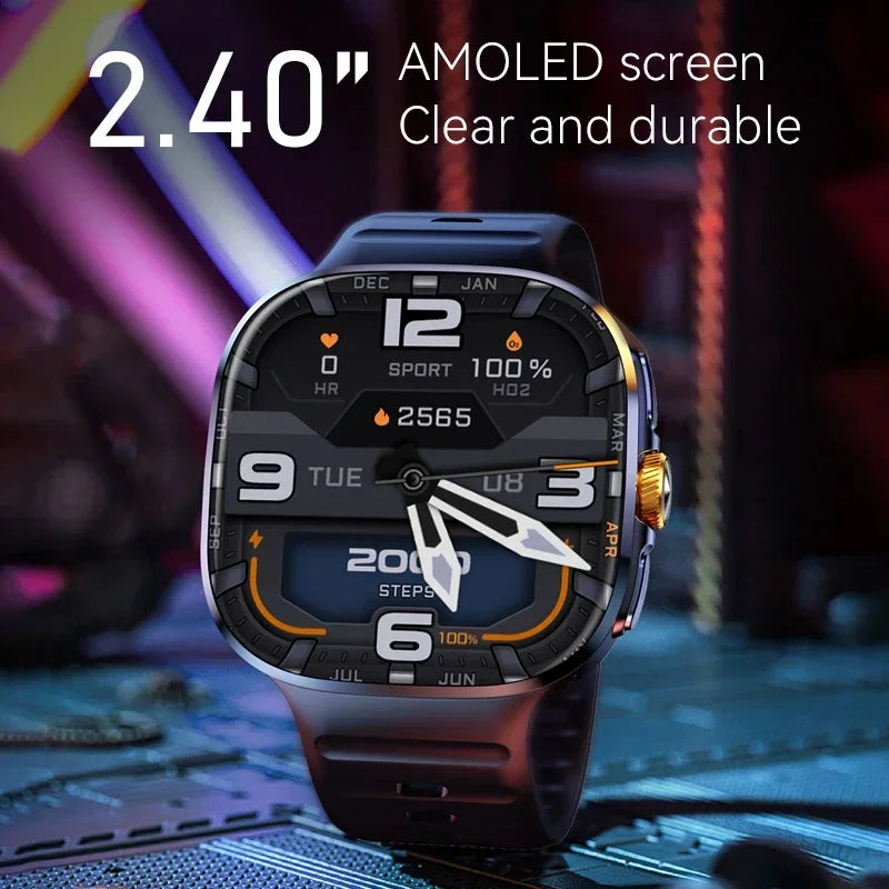 Reloj inteligente M99 5G: pantalla AMOLED de 2,4", cámara giratoria, soporte SIM y WiFi para llamadas independientes y redes sociales.
