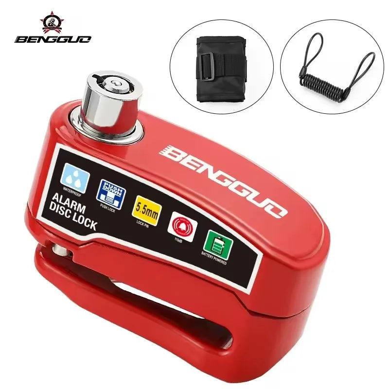 Cerradura de Disco para Motocicleta BENGGUO con Alarma y Llaves, Candado de Seguridad Impermeable para Bicicleta, Accesorios de Aleación de Aluminio