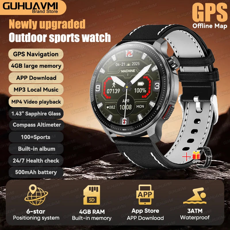 Reloj Inteligente 2026 con Mapa Sin Conexión, GPS Integrado, Posicionamiento Preciso, 4GB de Memoria, Brújula, Natación, Llamadas Bluetooth, Deportivo Militar para Hombre