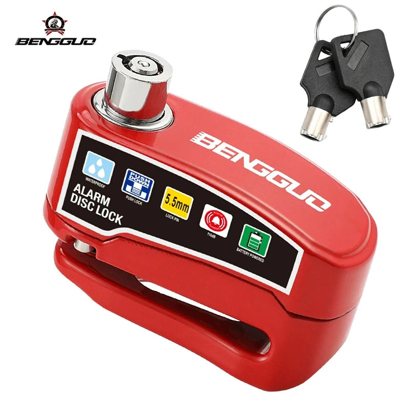 Cerradura de Disco para Motocicleta BENGGUO con Alarma y Llaves, Candado de Seguridad Impermeable para Bicicleta, Accesorios de Aleación de Aluminio