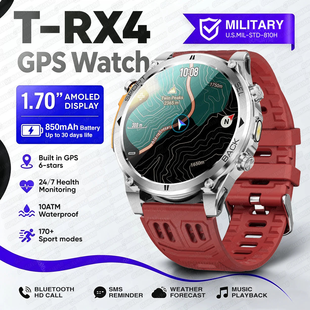 Nuevo reloj inteligente T-RX4 Ultra para deportes al aire libre, con GPS integrado, brújula, altímetro, barómetro, resistente al agua 10ATM, reloj inteligente militar para hombres