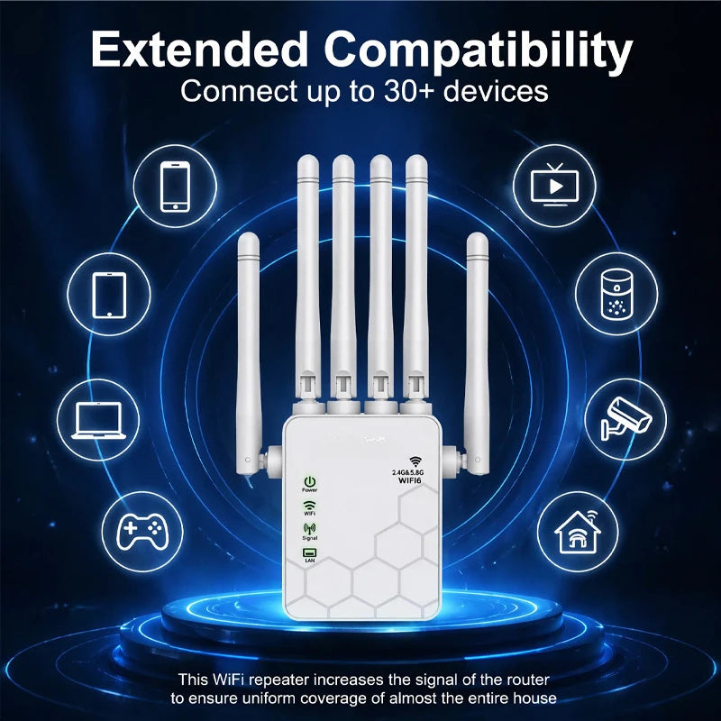Extensor WiFi 6 AX1800 de Doble Banda, Amplificador de Señal de 1800Mbps, Repetidor de 5GHz y 2.4GHz, Amplificador de Internet Inalámbrico de Alta Velocidad para Toda la Casa