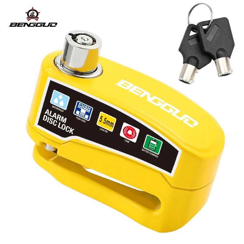 Cerradura de Disco para Motocicleta BENGGUO con Alarma y Llaves, Candado de Seguridad Impermeable para Bicicleta, Accesorios de Aleación de Aluminio