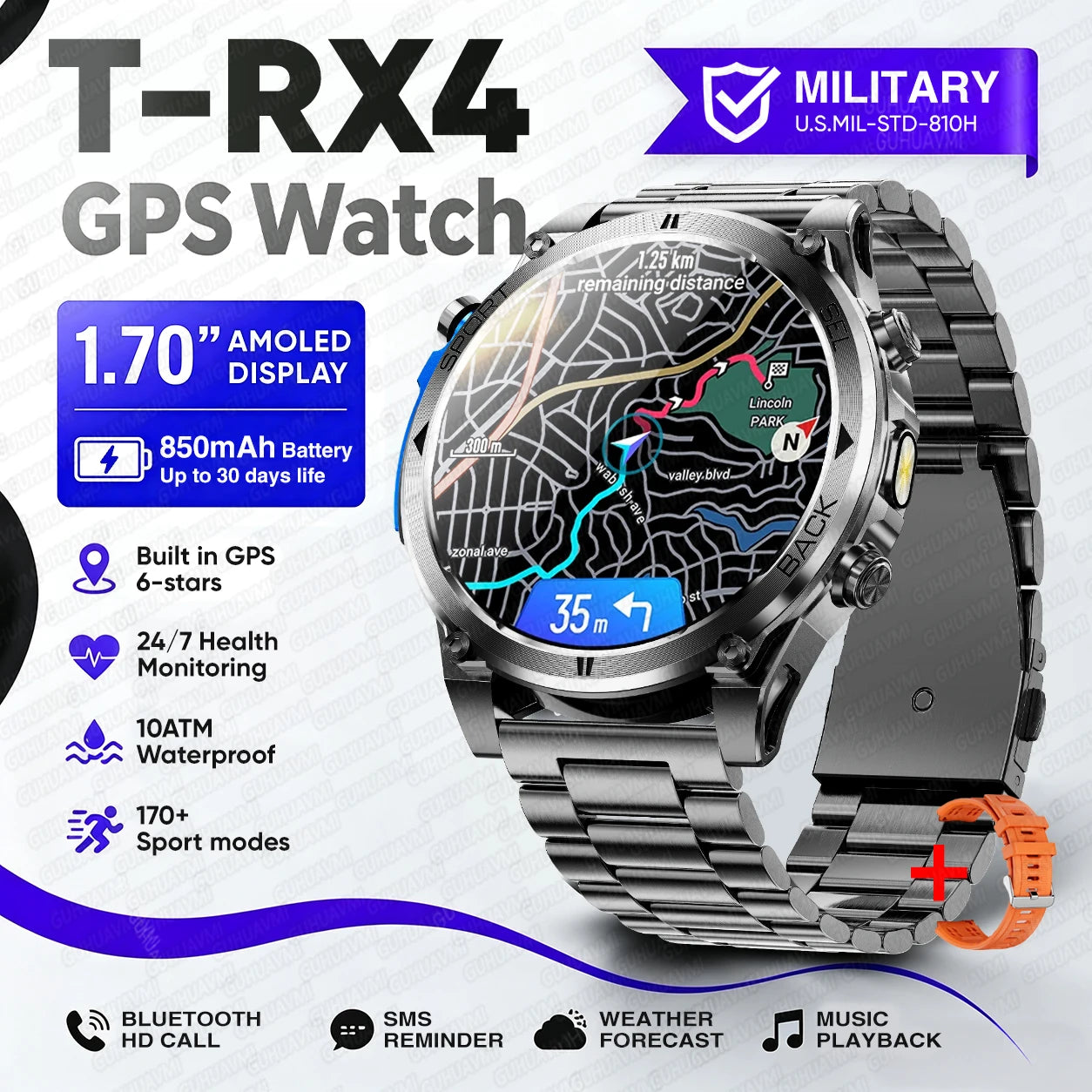 Nuevo reloj inteligente T-RX4 Ultra para deportes al aire libre, con GPS integrado, brújula, altímetro, barómetro, resistente al agua 10ATM, reloj inteligente militar para hombres
