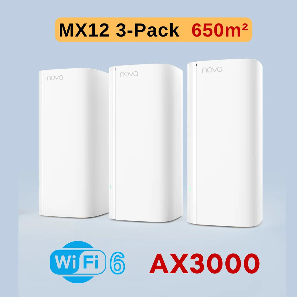 Tenda-enrutador inalámbrico AX3000, sistema de malla WiFi6, MX12, WiFi 6, hasta 7000 pies cuadrados Extensor de rango Wifi Mesh 6