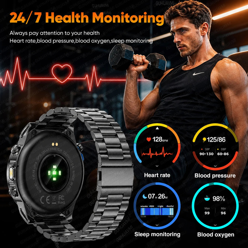 Nuevo reloj inteligente T-RX4 Ultra para deportes al aire libre, con GPS integrado, brújula, altímetro, barómetro, resistente al agua 10ATM, reloj inteligente militar para hombres