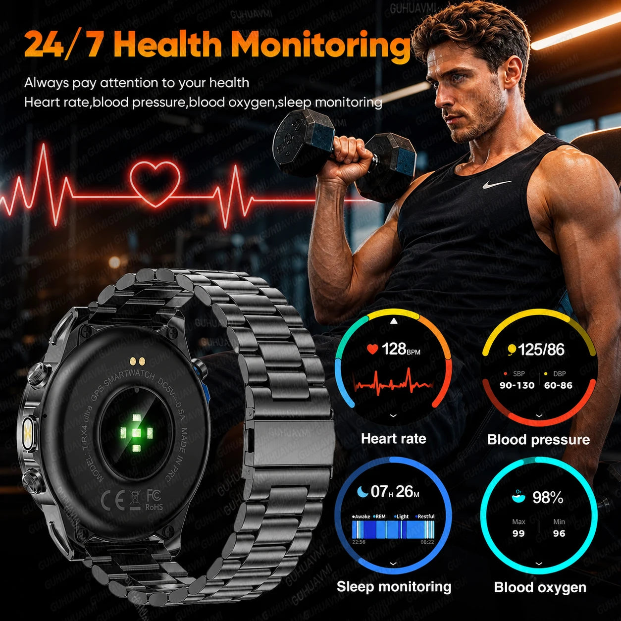 Nuevo reloj inteligente T-RX4 Ultra para deportes al aire libre, con GPS integrado, brújula, altímetro, barómetro, resistente al agua 10ATM, reloj inteligente militar para hombres