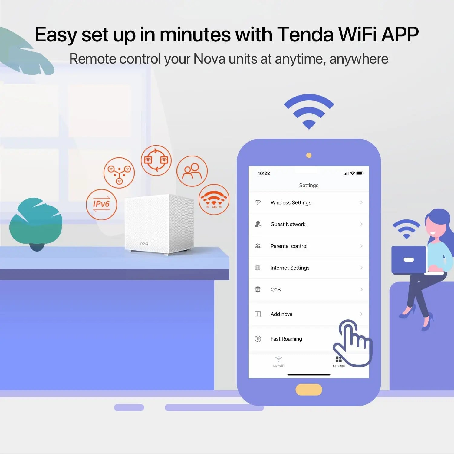 Router WiFi Tenda Mesh 2100Mbps MW12 Gigabit de Doble Banda, Roteador Inalámbrico AC2100 2.4 y 5GHz, Extensor de Rango Mesh, Cubre 500m²