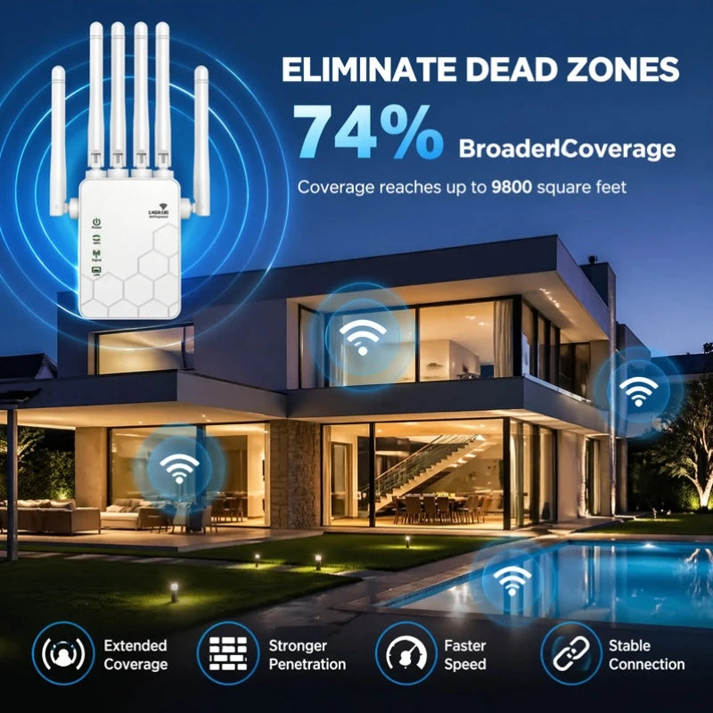 Extensor WiFi 6 AX1800 de Doble Banda, Amplificador de Señal de 1800Mbps, Repetidor de 5GHz y 2.4GHz, Amplificador de Internet Inalámbrico de Alta Velocidad para Toda la Casa