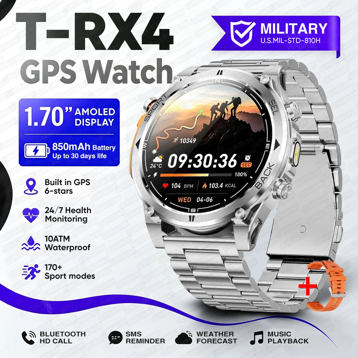 Nuevo reloj inteligente T-RX4 Ultra para deportes al aire libre, con GPS integrado, brújula, altímetro, barómetro, resistente al agua 10ATM, reloj inteligente militar para hombres