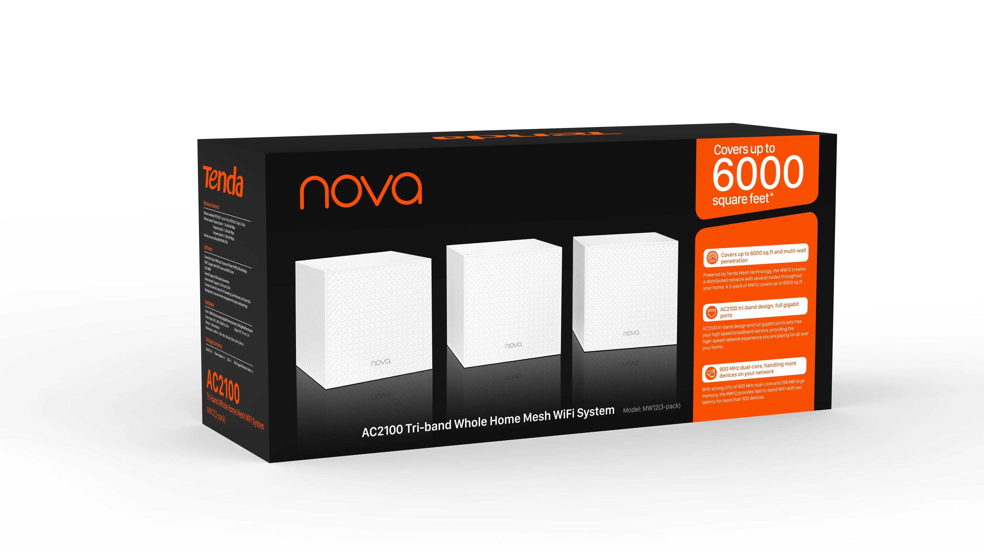 Router WiFi Tenda Mesh 2100Mbps MW12 Gigabit de Doble Banda, Roteador Inalámbrico AC2100 2.4 y 5GHz, Extensor de Rango Mesh, Cubre 500m²