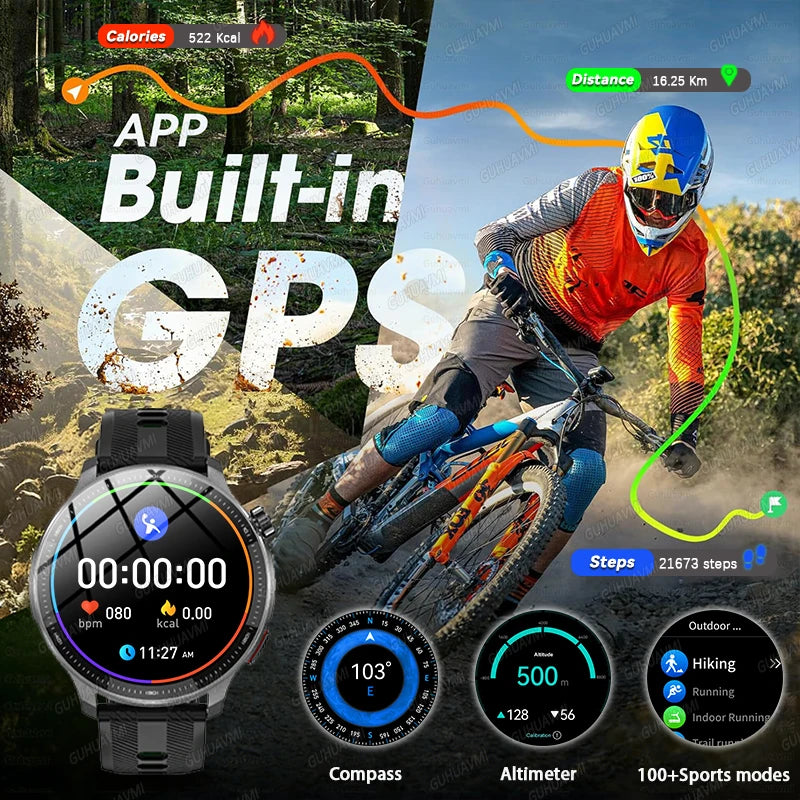 Reloj Inteligente 2026 con Mapa Sin Conexión, GPS Integrado, Posicionamiento Preciso, 4GB de Memoria, Brújula, Natación, Llamadas Bluetooth, Deportivo Militar para Hombre