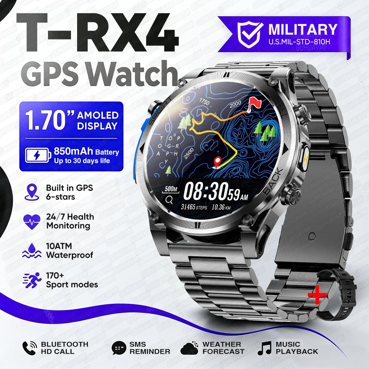 Nuevo reloj inteligente T-RX4 Ultra para deportes al aire libre, con GPS integrado, brújula, altímetro, barómetro, resistente al agua 10ATM, reloj inteligente militar para hombres