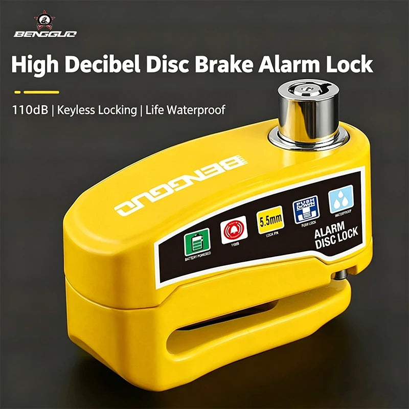 Cerradura de Disco para Motocicleta BENGGUO con Alarma y Llaves, Candado de Seguridad Impermeable para Bicicleta, Accesorios de Aleación de Aluminio