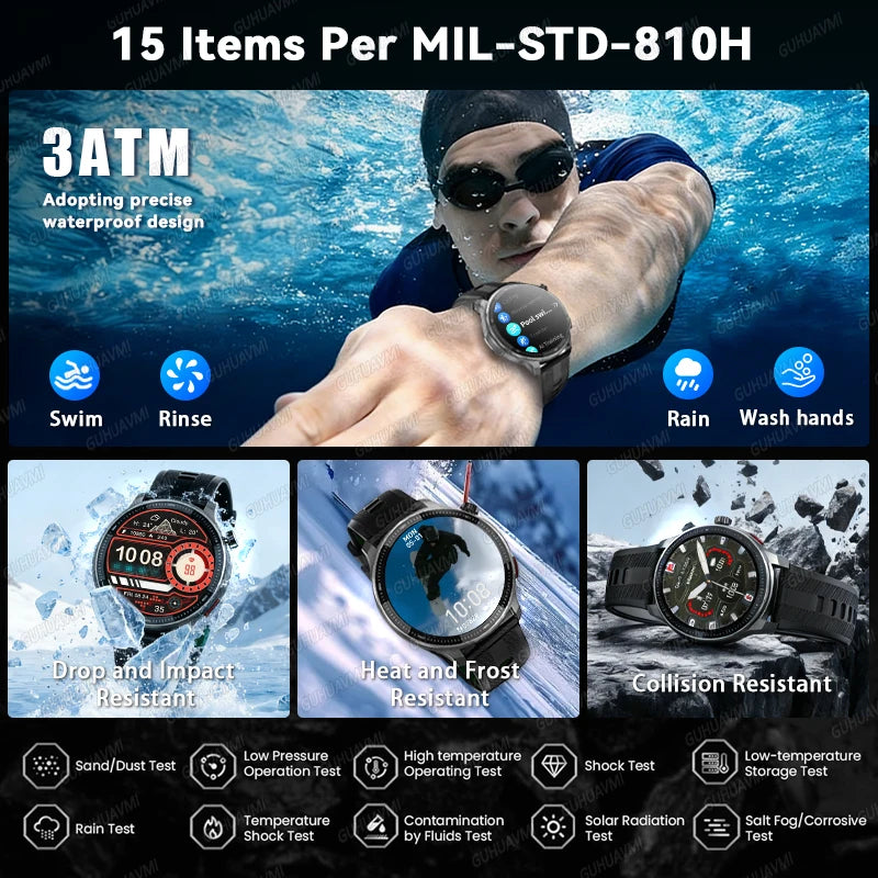 Reloj Inteligente 2026 con Mapa Sin Conexión, GPS Integrado, Posicionamiento Preciso, 4GB de Memoria, Brújula, Natación, Llamadas Bluetooth, Deportivo Militar para Hombre