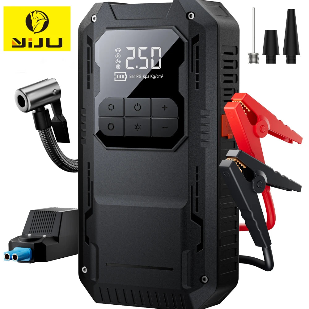 Arrancador de batería de coche 4 en 1 con compresor de aire, dispositivo de refuerzo de batería para coche, bomba de aire de 150PSI, inflador de neumáticos portátil