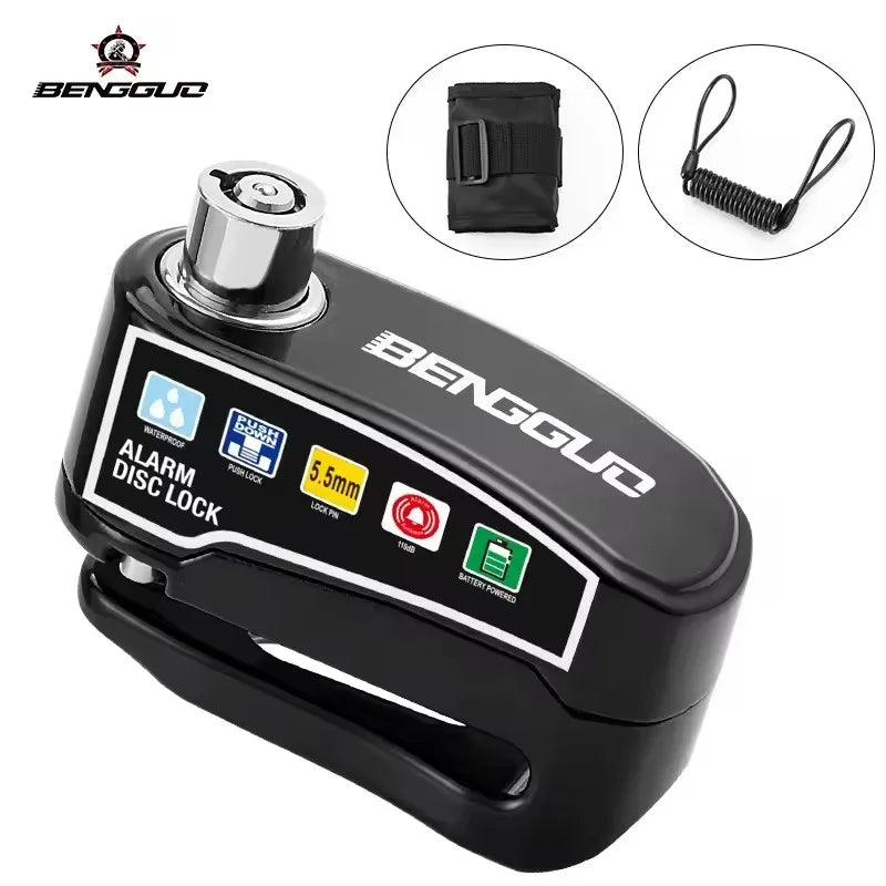 Cerradura de Disco para Motocicleta BENGGUO con Alarma y Llaves, Candado de Seguridad Impermeable para Bicicleta, Accesorios de Aleación de Aluminio
