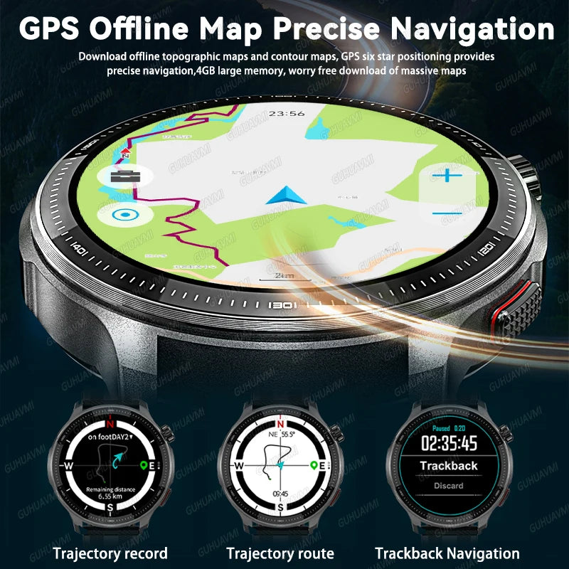 Reloj Inteligente 2026 con Mapa Sin Conexión, GPS Integrado, Posicionamiento Preciso, 4GB de Memoria, Brújula, Natación, Llamadas Bluetooth, Deportivo Militar para Hombre