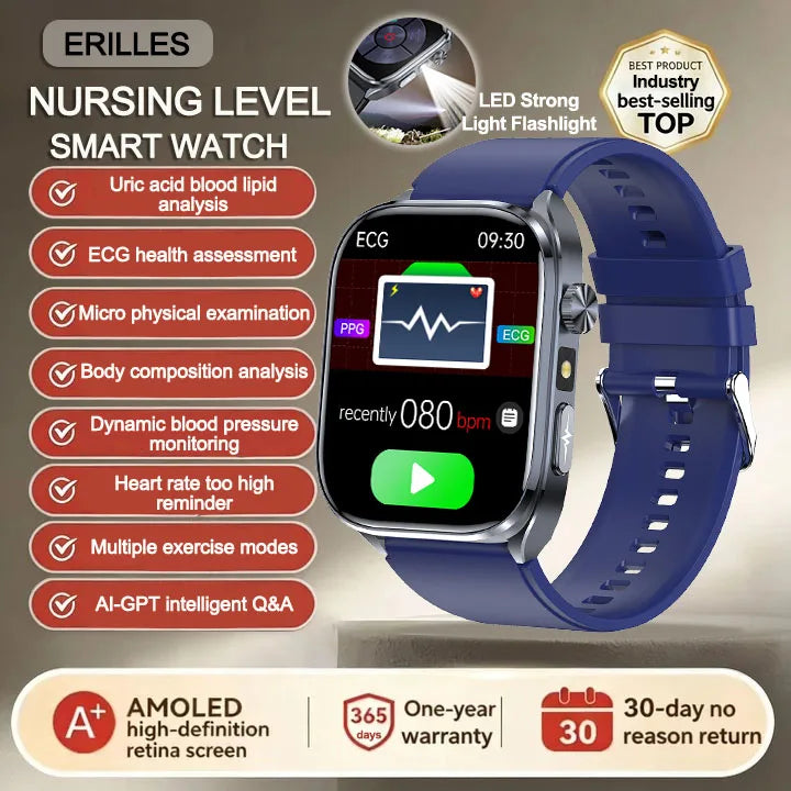 Reloj Inteligente 2026 con IA para el Cuidado de la Salud, Detección Precisa de ECG, Presión Arterial, Lípidos, Análisis de Ácido Úrico, Llamadas Bluetooth